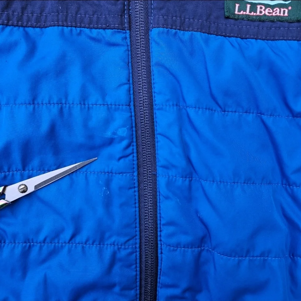 LL Bean Discovery Trail Jacket Synthetic Down Coat Blue Black Zip Up Youth L